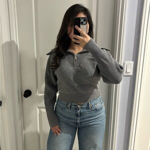 Zara Gray Knit Half Zip Sweater, Size: S